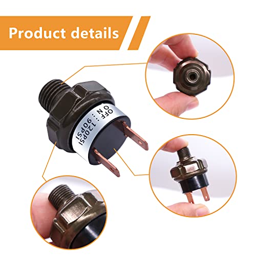mankk مفتاح ضغط الهواء مانك 90-120 PSI خيط 1/4" NPT 24V 12V DC لمفتاح ضغط ضاغط الهواء لصفارة القطار 90-120-1/4" NPT-BK - Image 5