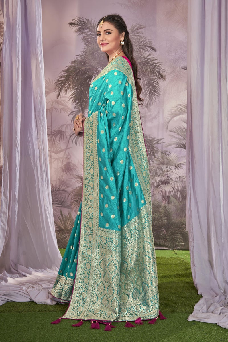 MANOHARI Banarasi Silk Woven Saree With Heavy Embroidery Blouse Piece_Mn1900 - Women, Blue - Image 3