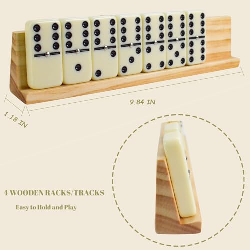Vovotuzzi Jumbo Double 6 Dominoes Set for Adults Kids 28 Ivory Domino Tiles with 4 Wooden RacksTrays with Portable Travel Case Classic Board Game for Family Game Night Party Travel Outdoor - Image 5