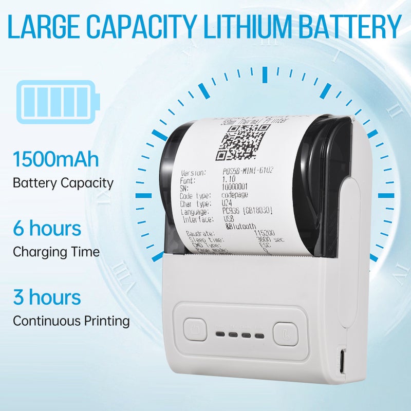 Portable Mini Thermal Printer 2 inch Wireless USB Receipt Bill Ticket Printer with 57mm Print Paper Roll Compatible with iOS Android Windows for Restaurant s Retail Stores - Image 4