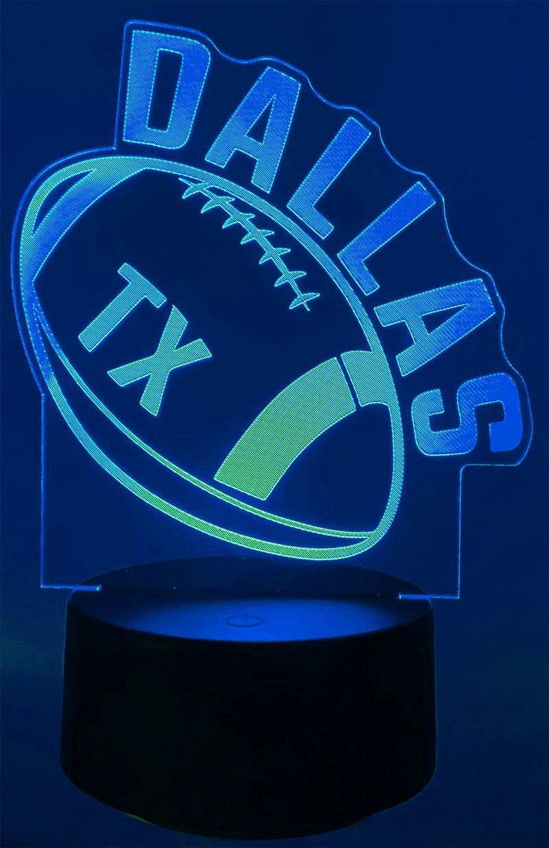 CLORURBANLIVE 3D Football Dallas Night Light 3D Illusion Lamp with Remote Control 16 Color Options Sports Decor Lighting for Fans (Dallas Multicoloured) - Image 1