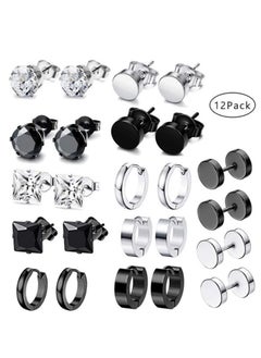 MissTiara 12 Pairs Stainless Steel Stud Earrings Set for Men and Women Unisex  - Image 2
