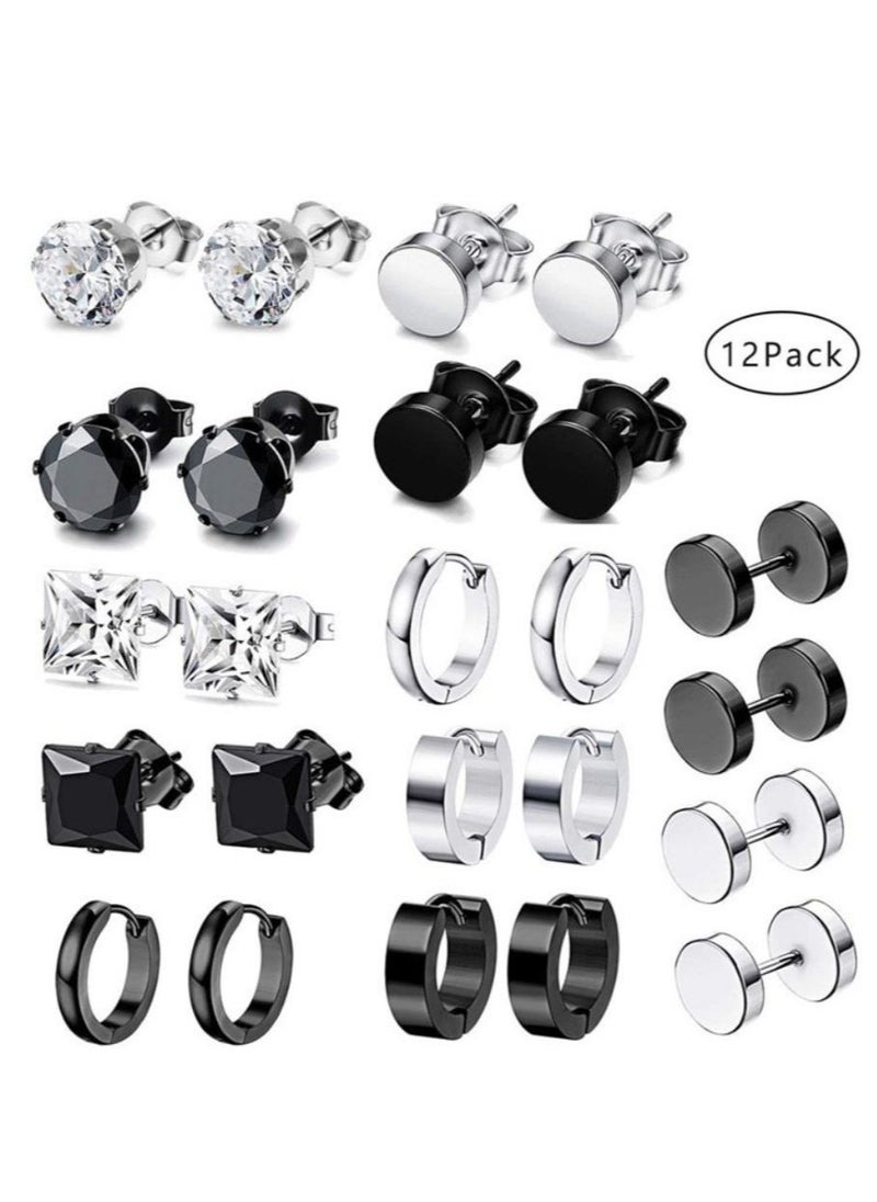 MissTiara 12 Pairs Stainless Steel Stud Earrings Set for Men and Women Unisex  - Image 2