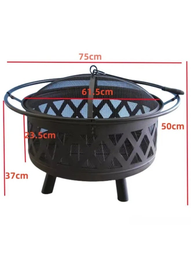 رفيق الرحلة  شواية شوكة نار ومشاورة فحم محفورة بالقمر والنجوم بحجم 75×50×37 سم – وعاء دائري للشواء والنار مع شبكة مقاومة للحريق - Image 4