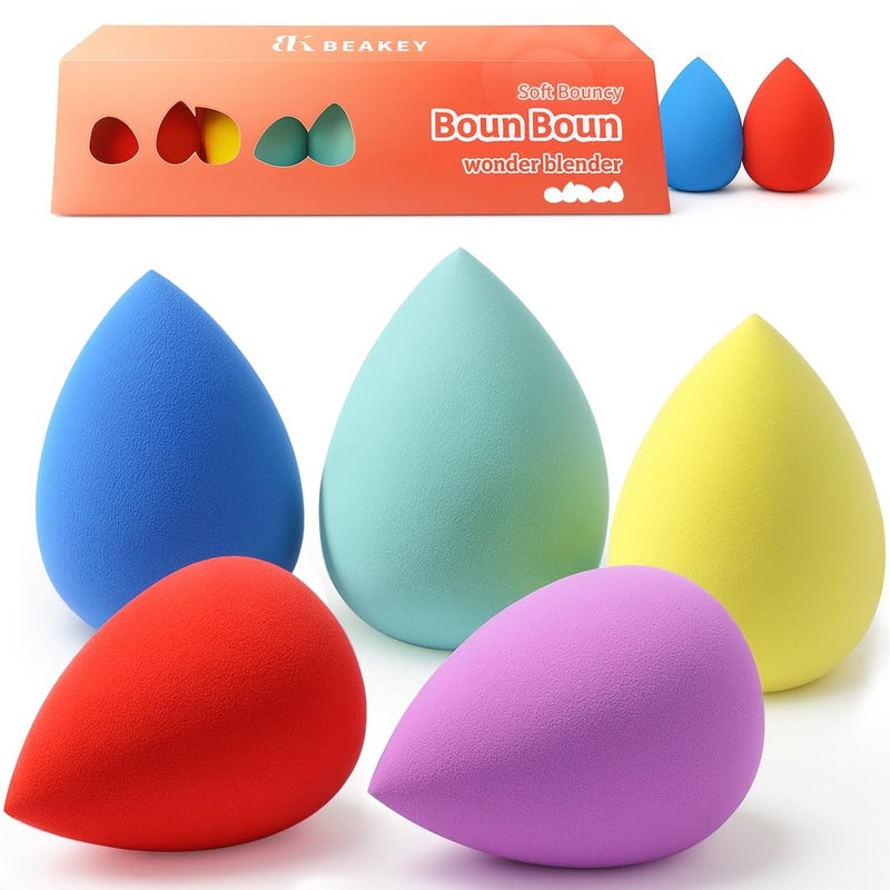 BEAKEY Makeup Sponge Set 5 Pack Micro Porous Low Absorption Soft Latex Free Foundation Beauty Sponges & Blenders for Powder Cream, Stocking Stuffers for Women - Image 1