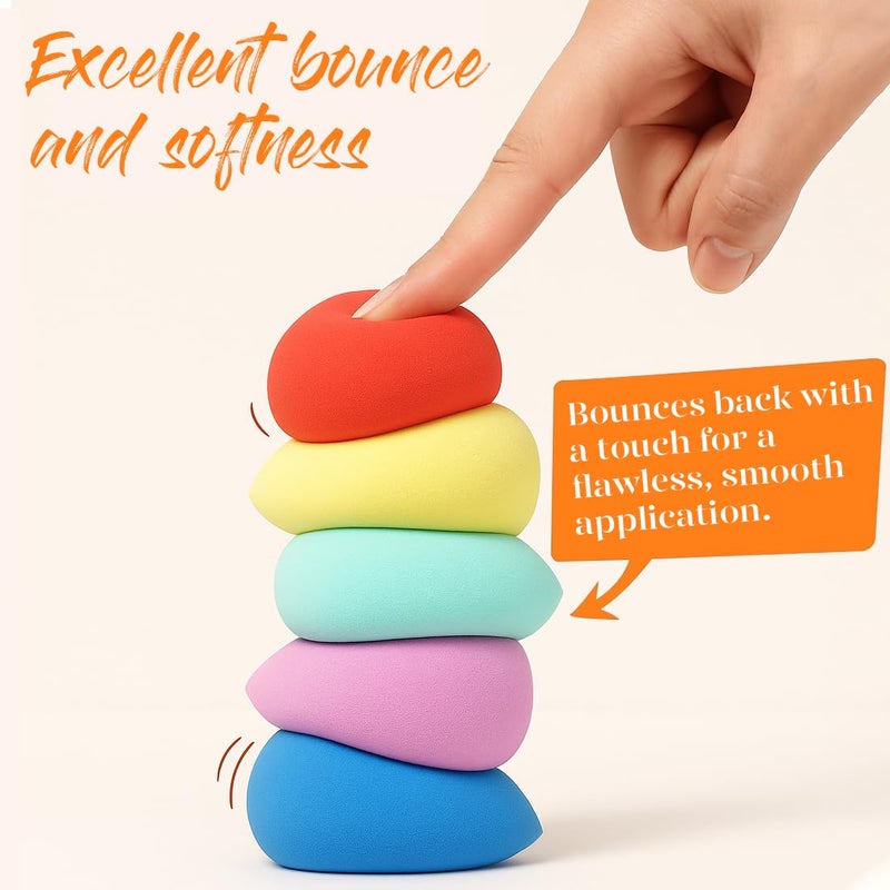 BEAKEY Makeup Sponge Set 5 Pack Micro Porous Low Absorption Soft Latex Free Foundation Beauty Sponges & Blenders for Powder Cream, Stocking Stuffers for Women - Image 2