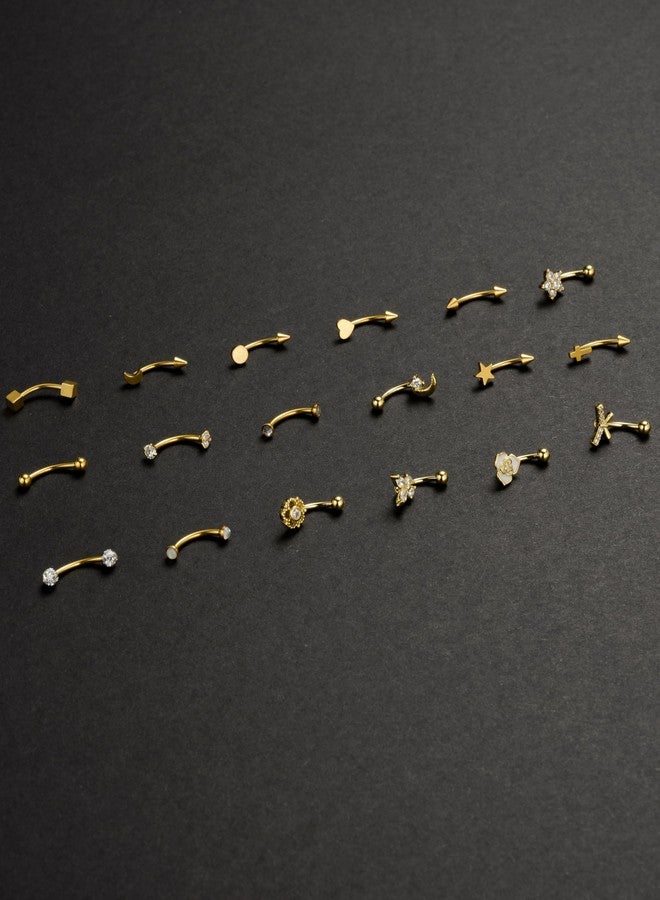 تورنيتو مجموعة تورنيتو من 18 قطعة من مجوهرات ثقب الحواجب، مصنوعة من الفولاذ الجراحي عيار 16، حلقات حواجب منحنية، حلقات على شكل فراشة وهلال، حلقات رأسية، حلقات لابريت، حلقات مونرو، حلقات للشفة، حلقات للسرة، حلقات روك، حلقات دايث، حلقات تراغوس، أقراط ذهبية اللون للنساء والرجال، مقاس 10 مم - Image 5