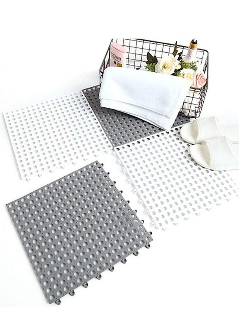 Generic - 10PCS Interlocking Rubber Floor Tiles with Drain Holes DIY Size Bathroom Shower Toilet Non-Slip Floo - Image 1