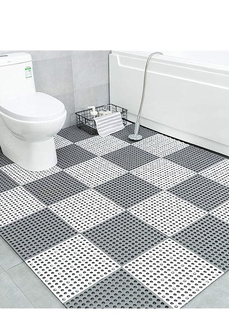 Generic - 10PCS Interlocking Rubber Floor Tiles with Drain Holes DIY Size Bathroom Shower Toilet Non-Slip Floo - Image 1