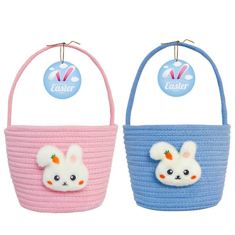 XENTUMI Easter Basket Easter Baskets for kids Personalized Easter Basket for Boys and Girls Set of 2 Empty Bunny Egg Boys Girls Toddler Babies Infant Easter gifts basket - Image 2