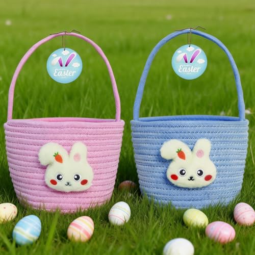 XENTUMI Easter Basket Easter Baskets for kids Personalized Easter Basket for Boys and Girls Set of 2 Empty Bunny Egg Boys Girls Toddler Babies Infant Easter gifts basket - Image 3