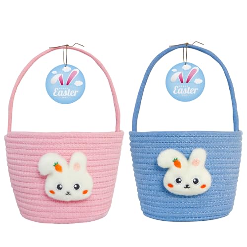 XENTUMI Easter Basket Easter Baskets for kids Personalized Easter Basket for Boys and Girls Set of 2 Empty Bunny Egg Boys Girls Toddler Babies Infant Easter gifts basket - Image 1