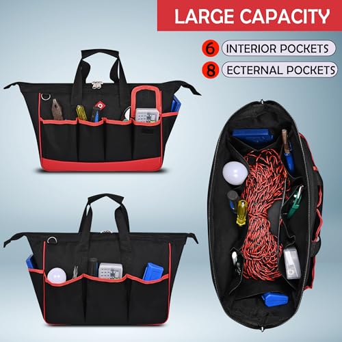 PAHAL 16 Inch Heavy Duty Nylon Tool Bag – Waterproof Wide Mouth Tool Storage Organizer with Multiple Pockets for Electrician, Plumber, Technician, Mechanic & Carpenter, Tool Carry Bag, Black - Image 3