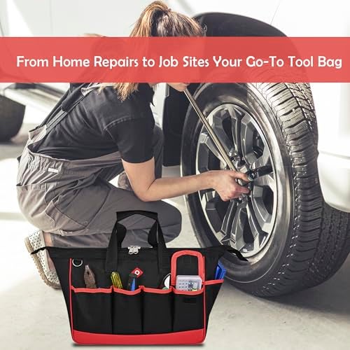 PAHAL 16 Inch Heavy Duty Nylon Tool Bag – Waterproof Wide Mouth Tool Storage Organizer with Multiple Pockets for Electrician, Plumber, Technician, Mechanic & Carpenter, Tool Carry Bag, Black - Image 4