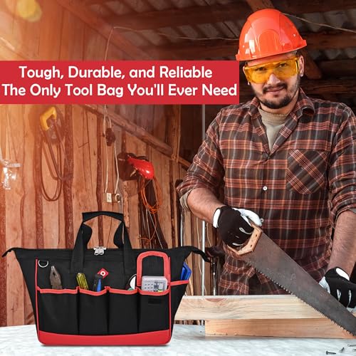 PAHAL 16 Inch Heavy Duty Nylon Tool Bag – Waterproof Wide Mouth Tool Storage Organizer with Multiple Pockets for Electrician, Plumber, Technician, Mechanic & Carpenter, Tool Carry Bag, Black - Image 5