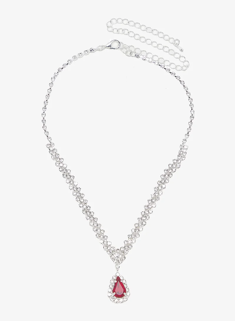 Khizana Silver Diamonte Rhinestone Drop Down Jewelry Set Necklace Earrings