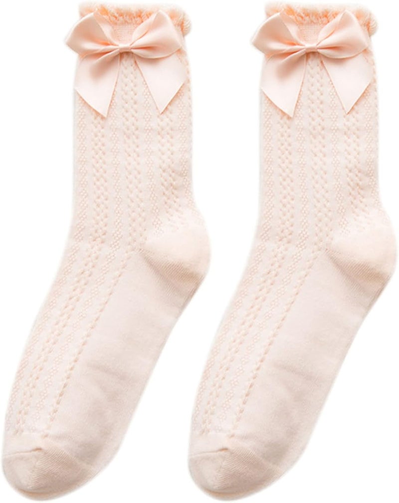 Women Ankle Socks Casual Socks Crew Socks Ruffle Frilly Cotton Socks with Bowknot Knitted Striped Tube Socks - Image 1