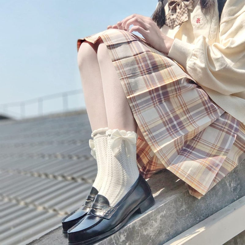 Women Ankle Socks Casual Socks Crew Socks Ruffle Frilly Cotton Socks with Bowknot Knitted Striped Tube Socks - Image 5