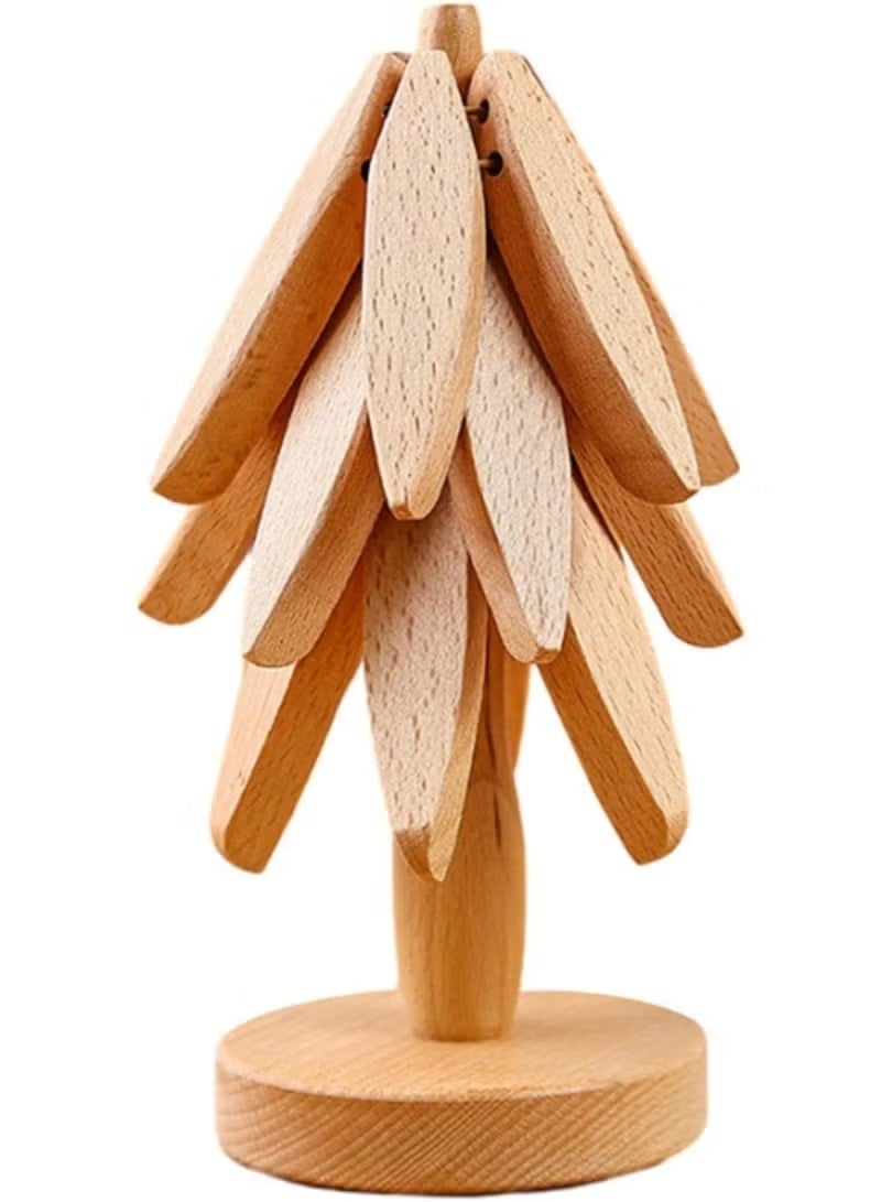 مفرش طاولة على شكل شجرة خشبية بتصميم مزخرف مضاد للحروق ومقاوم للحرارة، قاعدة أكواب خشبية للأواني - Image 2