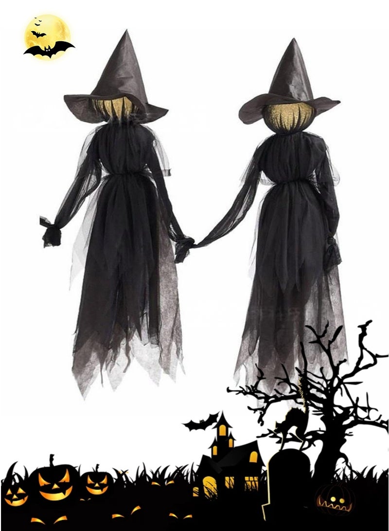 2PCS Halloween Witches Yard Stakes Decoration, Screaming Witch Stakes with Multicolored Light-up Heads, Outdoor Halloween Witch Props, Lawn Yard Decorations, and Halloween Party Decor - Image 1