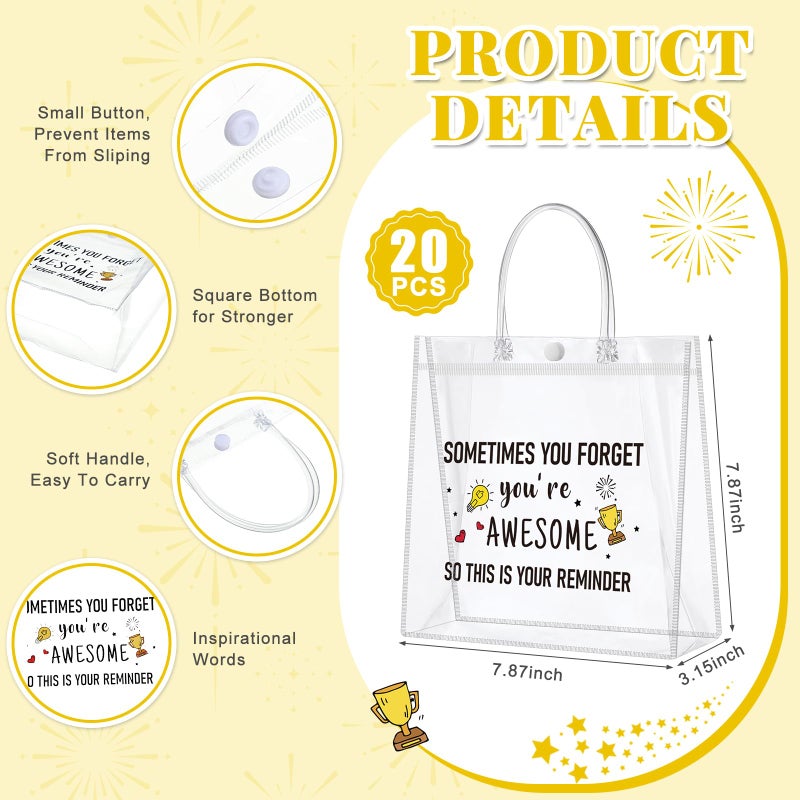 Dansydaisy 20 Pcs Inspirational Gifts for Her Sometimes You Forget You're Awesome Clear PVC Gift Bags with Handles for Women Friends Sister Mom Friendship Birthday Wedding Bridal Shower Gift - Image 2