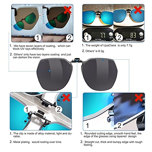UpaClaire Clip-on Flip up Sunglasses Polarized UV 400 glasses over prescription for men and women - Image 4