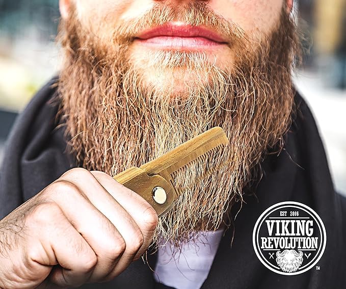 Viking Revolution Folding Beard Comb w/Carrying Pouch for Men - All Natural Wooden Beard Comb w/Gift Box - Green Sandalwood Comb for Grooming & Combing Hair, Beards and Mustaches by Viking Revolution - Image 2