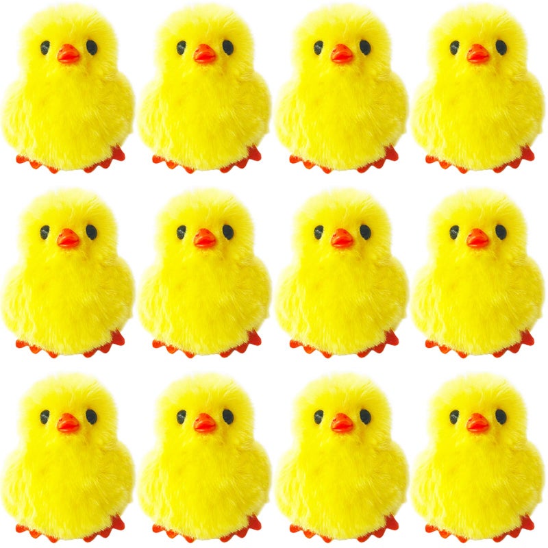 Baaxxango 12 Pcs Easter Fluffy Chicks,3.4 Inch Yellow Soft Plush Chicks Figurines,Mini Furry Chicks for Home Easter Basket Stuffers Party Favors Decors - Image 1