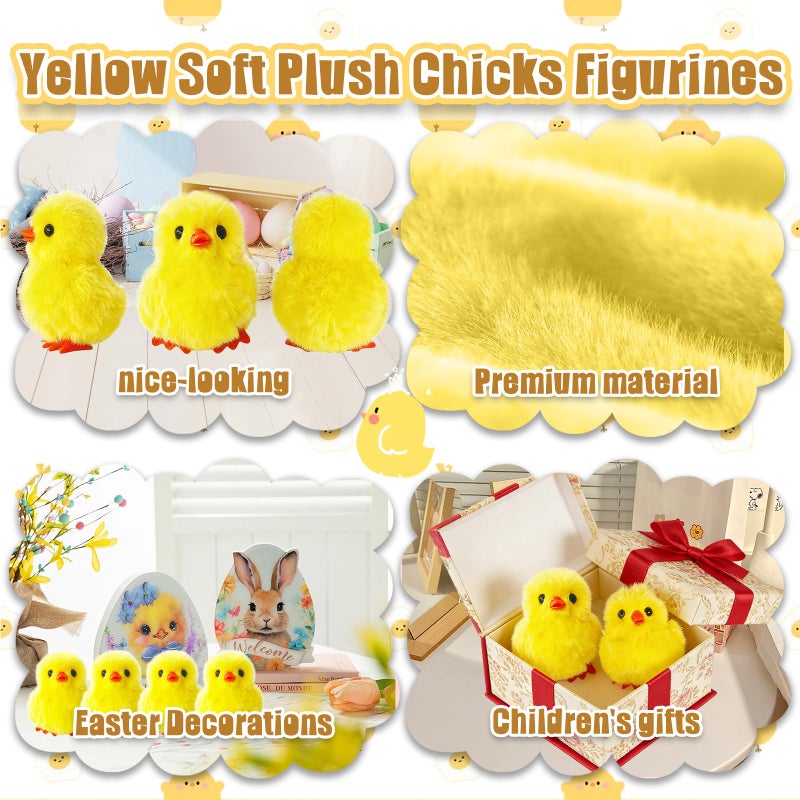 Baaxxango 12 Pcs Easter Fluffy Chicks,3.4 Inch Yellow Soft Plush Chicks Figurines,Mini Furry Chicks for Home Easter Basket Stuffers Party Favors Decors - Image 5