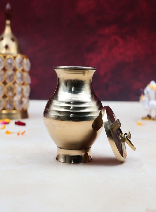ROLIMOLI Brass Kamandal | Gangajali | Kalash | Lota | with Lid for Gangajal | Holy Water Pot for Temple & Home and All Poojas (Capacity :100ml | Size :7.5cm | Weight :97gm Approxe) - Image 2