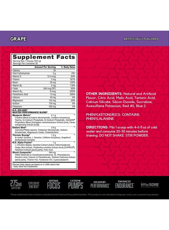 BSN N.O.-XPLODE Pre Workout Powder, Energy Supplement for Men and Women with Creatine and Beta-Alanine, Flavor: Grape, 30 Servings - Image 3