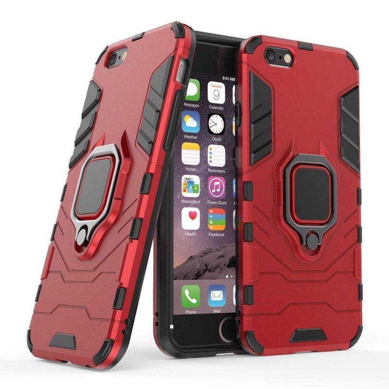 MaiJin Compatible with iPhone 6 6S Case Metal Ring Grip Kickstand Shockproof Hard Bumper Shell Works with Magnetic Car Mount Dual Layer Rugged Cover for Apple iPhone 6 iPhone 6S Red