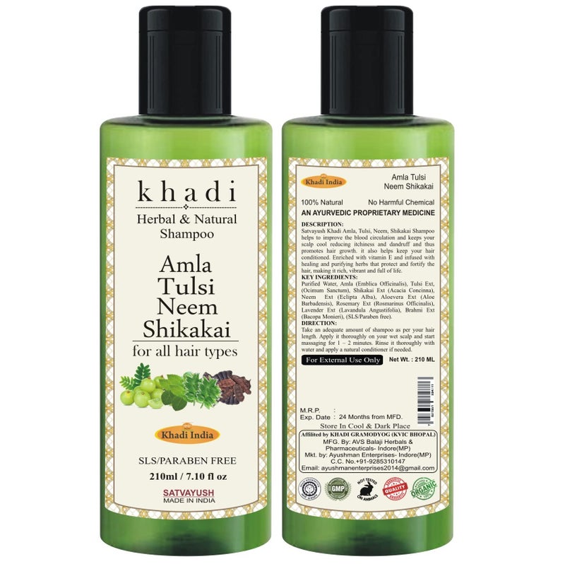 Satvayush Khadi Amla Tulsi Neem Shikakai SLS-Paraben free Ayurvedic Shampoo Anti Hairfall -210 ml - Image 3
