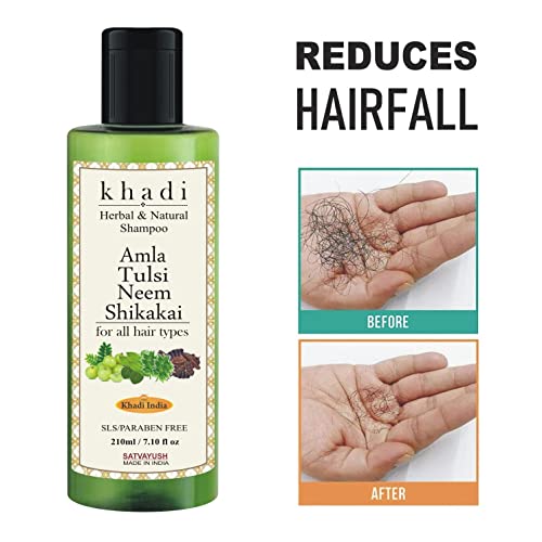 Satvayush Khadi Amla Tulsi Neem Shikakai SLS-Paraben free Ayurvedic Shampoo Anti Hairfall -210 ml - Image 4