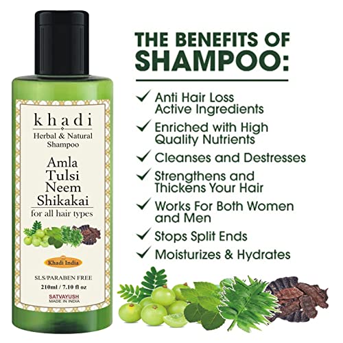 Satvayush Khadi Amla Tulsi Neem Shikakai SLS-Paraben free Ayurvedic Shampoo Anti Hairfall -210 ml - Image 2