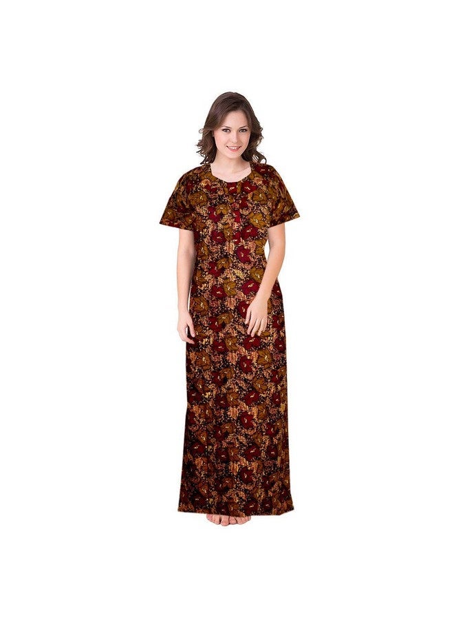 NEGLIGEE Women's Cotton Printed Maxi Nightgown Nighty for Women Ankle Length Night Dress - Pack of 1 (Free Size, MIGWBRW008, Brown)  - Image 1