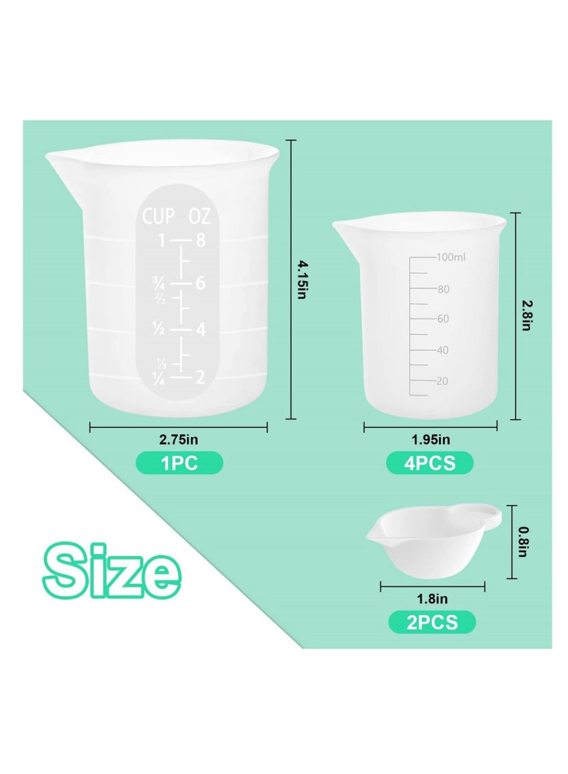 SYOSI 7 قطع من أكواب القياس السيليكونية، 1 قطعة سعة 250 مل، 4 قطع سعة 100 مل من أكواب الخلط غير اللاصقة، 2 قطعة سعة 10 مل من أكواب السيليكون، موزع قوالب، لصب القوالب، صناعة المجوهرات، DIY، الحرف اليدوية - Image 4