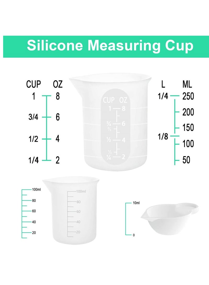 SYOSI 7 قطع من أكواب القياس السيليكونية، 1 قطعة سعة 250 مل، 4 قطع سعة 100 مل من أكواب الخلط غير اللاصقة، 2 قطعة سعة 10 مل من أكواب السيليكون، موزع قوالب، لصب القوالب، صناعة المجوهرات، DIY، الحرف اليدوية - Image 3