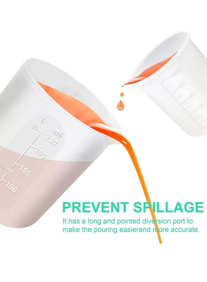 SYOSI 7 قطع من أكواب القياس السيليكونية، 1 قطعة سعة 250 مل، 4 قطع سعة 100 مل من أكواب الخلط غير اللاصقة، 2 قطعة سعة 10 مل من أكواب السيليكون، موزع قوالب، لصب القوالب، صناعة المجوهرات، DIY، الحرف اليدوية - Image 5