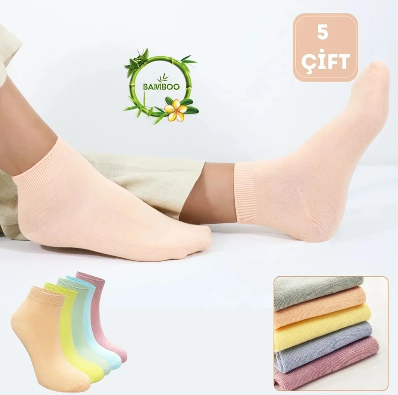 Kral Socks Women's Quality Bamboo Booties Socks (5 Pieces) Seamless Invisible Perfumed Short Model Socks
