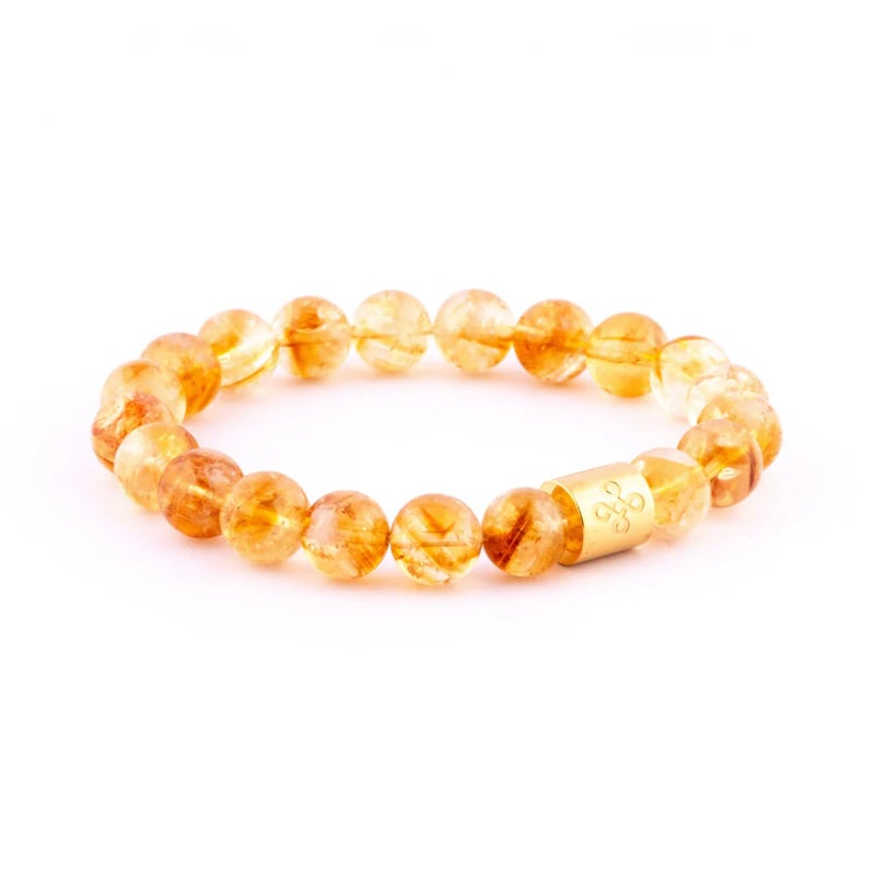 CRUSSTIQUE GOLD Natural Citrine Crystal Beaded Bracelet, Honey Yellow Semi-Precious Gemstone Jewellery for Men and Women, Prosperity and Positive Energy Healing Stone Wristband - Image 1