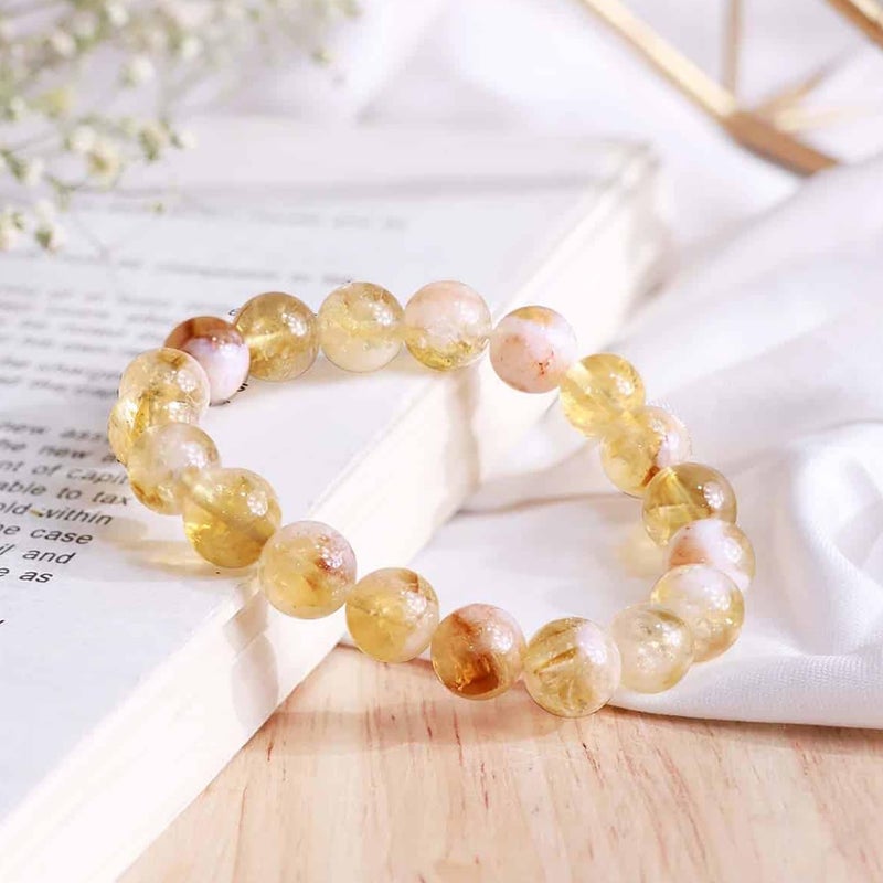 CRUSSTIQUE GOLD Natural Citrine Crystal Beaded Bracelet, Honey Yellow Semi-Precious Gemstone Jewellery for Men and Women, Prosperity and Positive Energy Healing Stone Wristband - Image 2