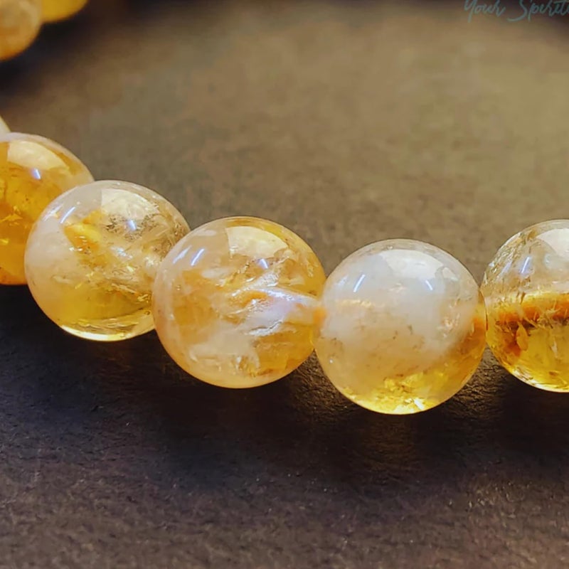 CRUSSTIQUE GOLD Natural Citrine Crystal Beaded Bracelet, Honey Yellow Semi-Precious Gemstone Jewellery for Men and Women, Prosperity and Positive Energy Healing Stone Wristband - Image 3