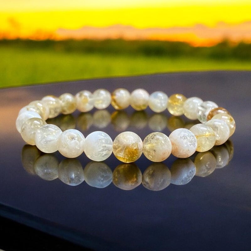 CRUSSTIQUE GOLD Natural Citrine Crystal Beaded Bracelet, Honey Yellow Semi-Precious Gemstone Jewellery for Men and Women, Prosperity and Positive Energy Healing Stone Wristband - Image 4