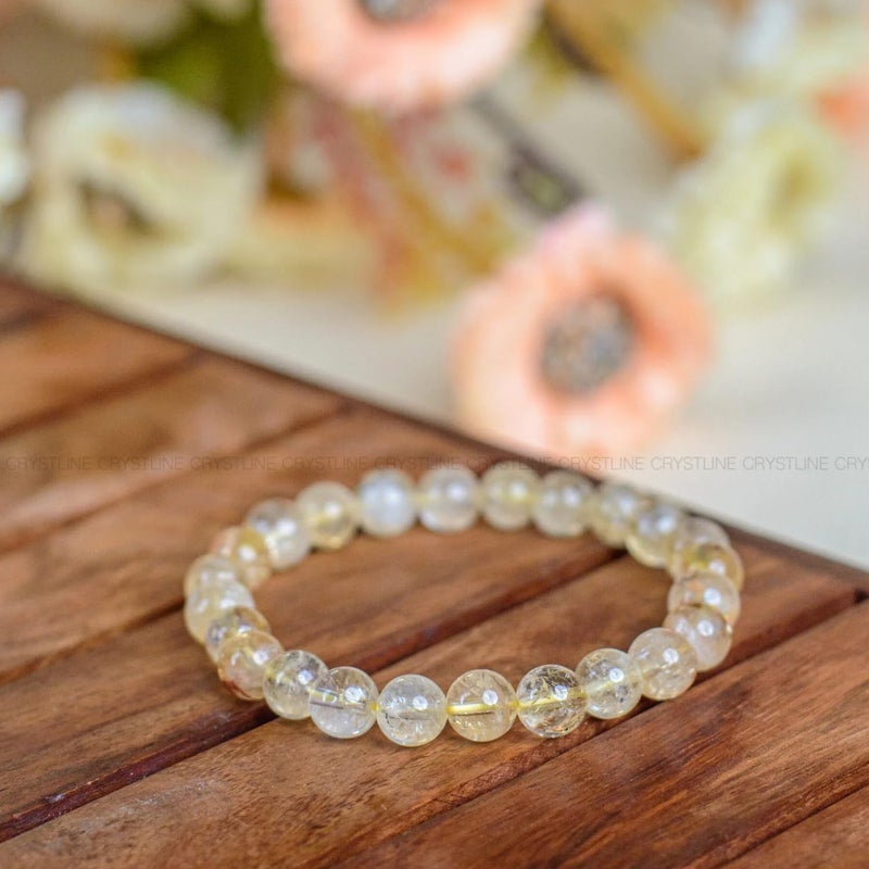 CRUSSTIQUE GOLD Natural Citrine Crystal Beaded Bracelet, Honey Yellow Semi-Precious Gemstone Jewellery for Men and Women, Prosperity and Positive Energy Healing Stone Wristband - Image 5
