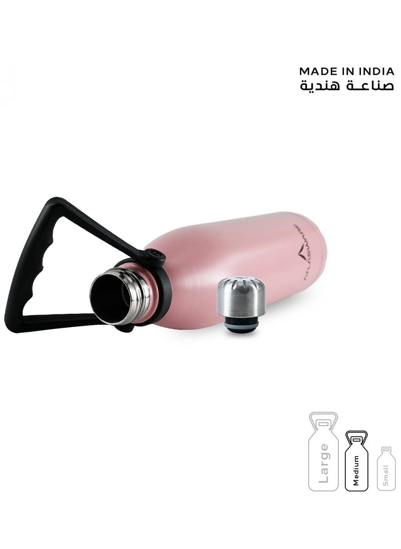 Atlasware - Water Bottle with a Capacity of 750 ml, Stainless Steel Water Bottle that keeps Cold for 52 Hours and Keeps Heat for 24 Hours, Pink - Image 1