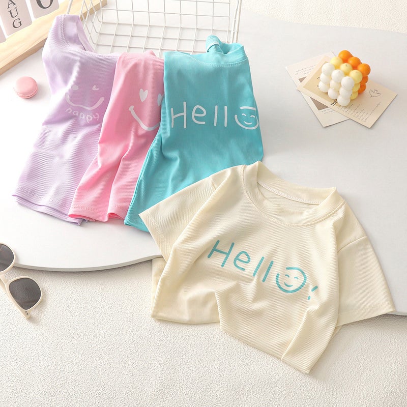 Cool Summer Candy Color Kidsren'S Summer Short-Sleeved T-Shirt Round Neck Ice Silk Shaking T Baby Boy Girl Top Pure Color - Image 4