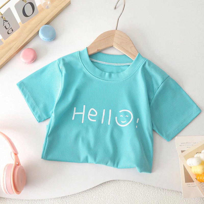 Cool Summer Candy Color Kidsren'S Summer Short-Sleeved T-Shirt Round Neck Ice Silk Shaking T Baby Boy Girl Top Pure Color - Image 1