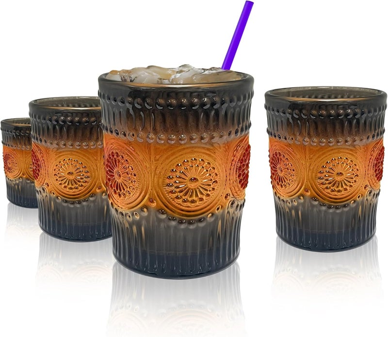ARTLAND 9.5oz Double Old Fashion Glass, Set of 4 - Halloween Gradient Orange Design, Cocktail Glass for Parties and Everyday Use - Mojito, Whiskey, Cocktail - Glassware & Barware Essentials - Image 1