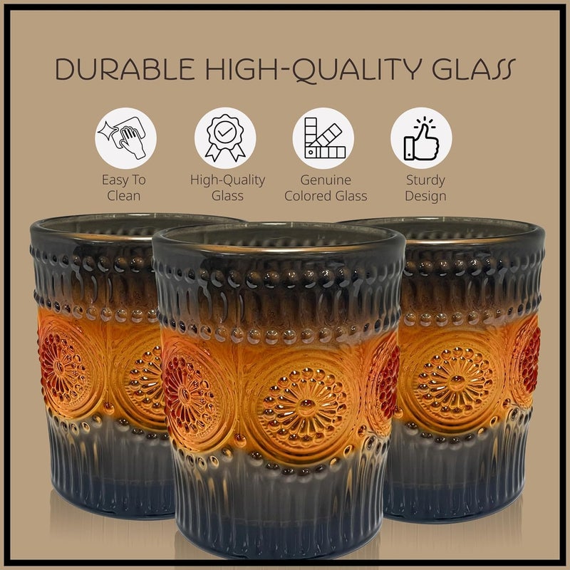 ARTLAND 9.5oz Double Old Fashion Glass, Set of 4 - Halloween Gradient Orange Design, Cocktail Glass for Parties and Everyday Use - Mojito, Whiskey, Cocktail - Glassware & Barware Essentials - Image 3